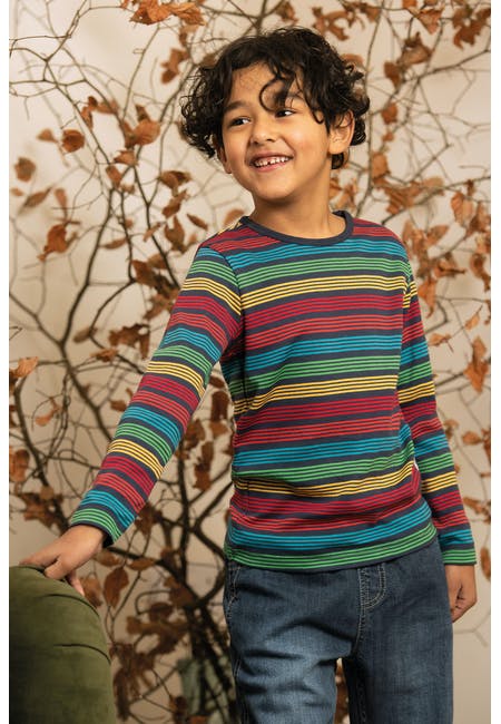 Frugi Langarm Shirt Tobermory Rainbow Stripe