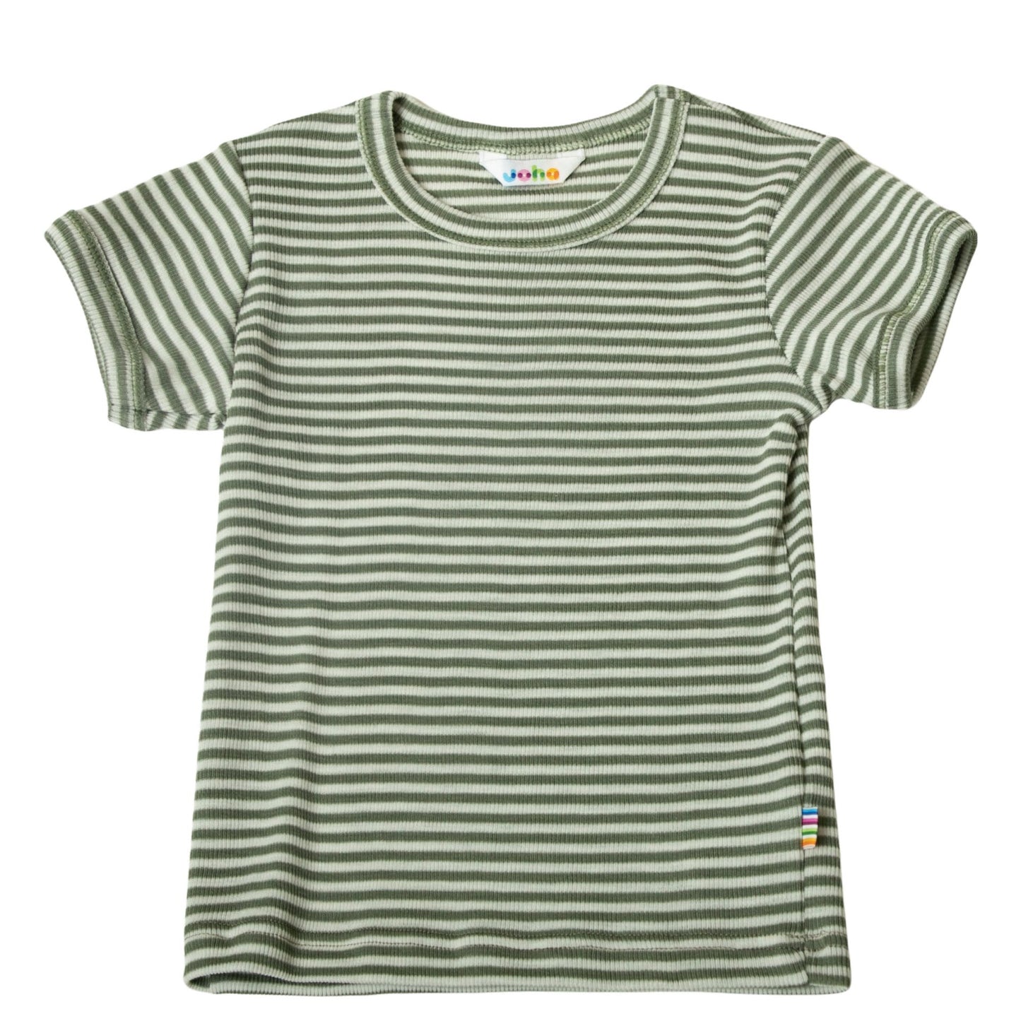 JOHA Kurzarm Shirt grün gestreift Merinowolle / Seide