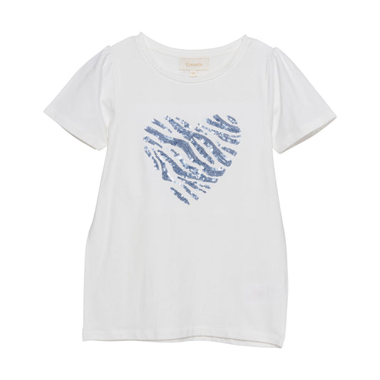 Creamie Kurzarm Shirt Pailletten Herz Xenon Blue
