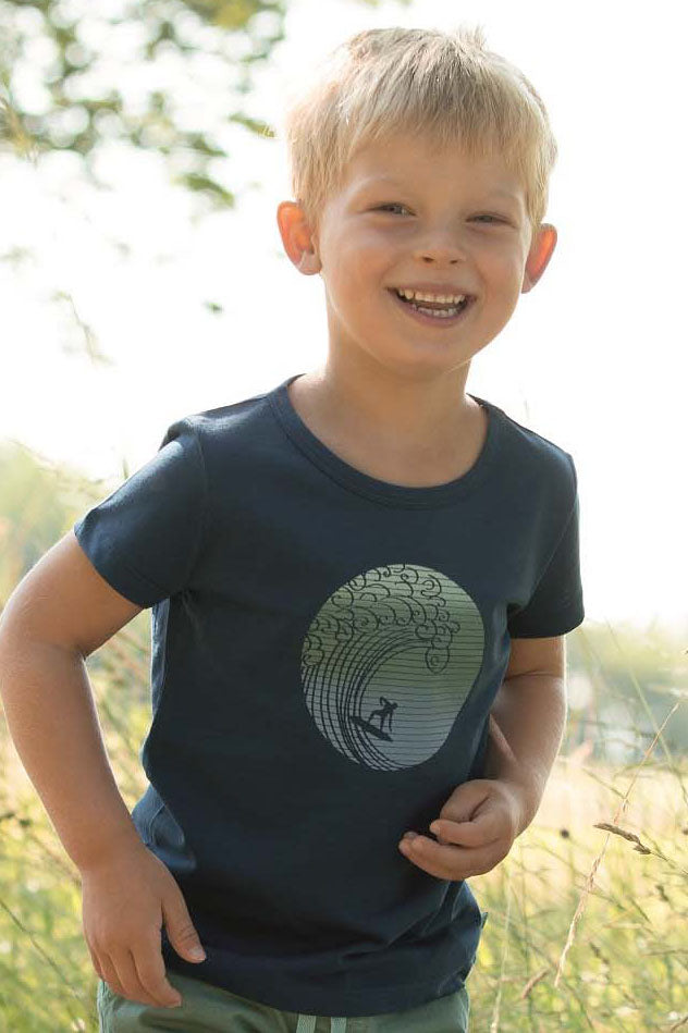 Enfant Terrible Kurzarm Shirt mit Wellenreiterdruck darkblue