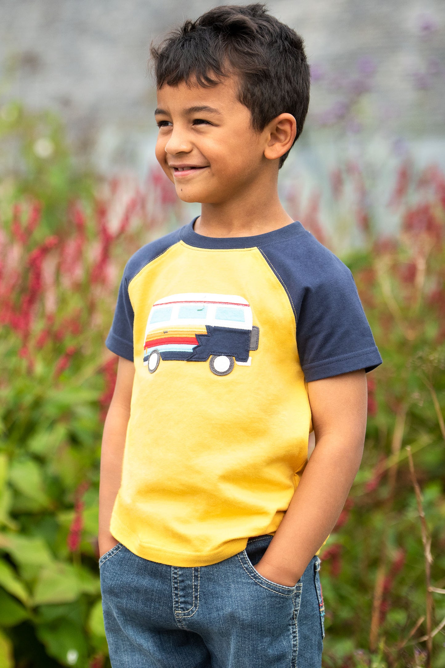 Frugi Rafe Raglan T-shirt Bumblebee/Camper