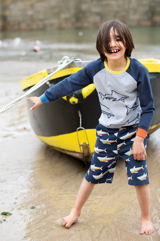 Frugi Samson Short Indigo Rainbow Sharks