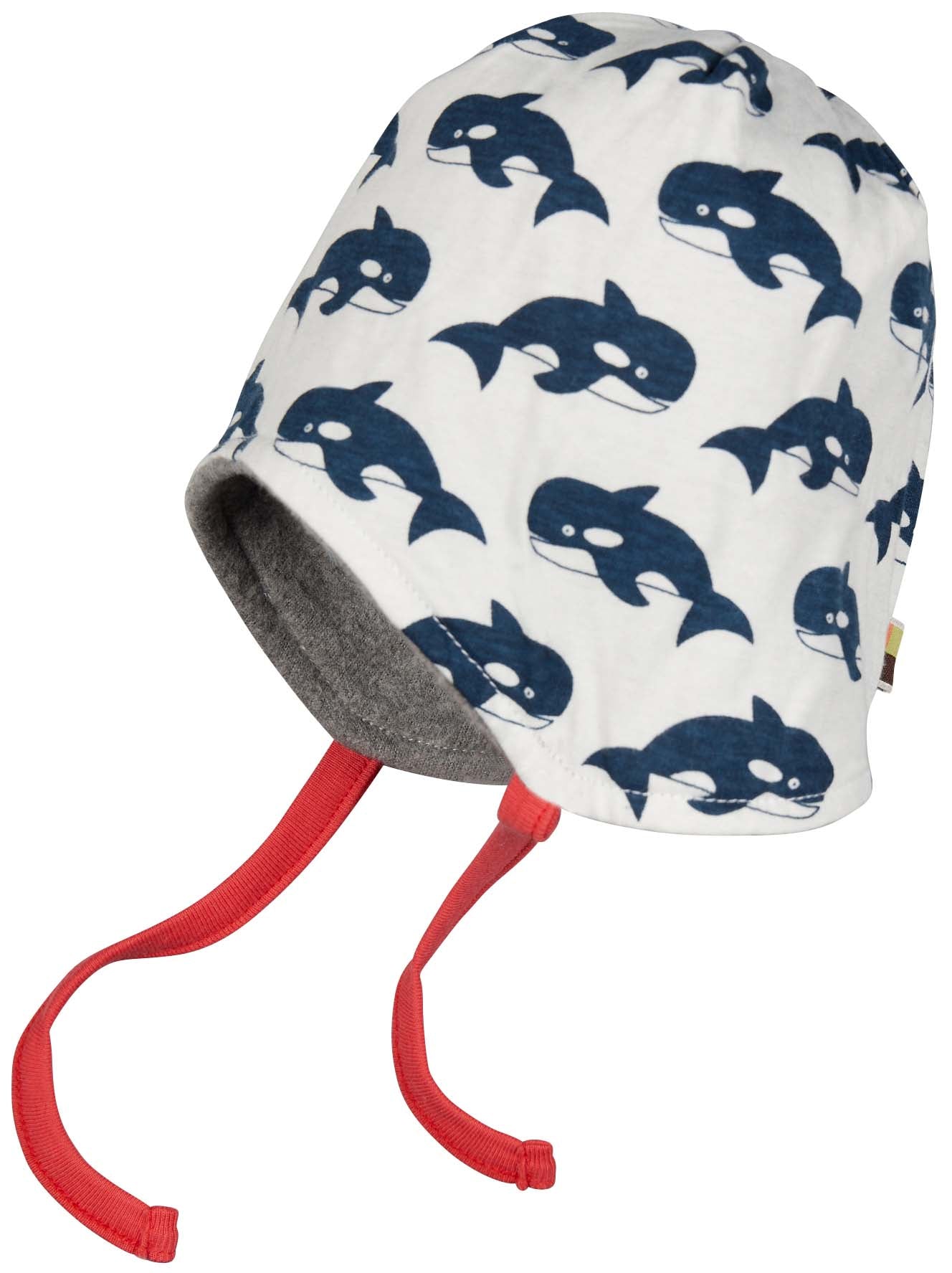 Loud + Proud Baby Fleece Wendemütze grau mit Walen
