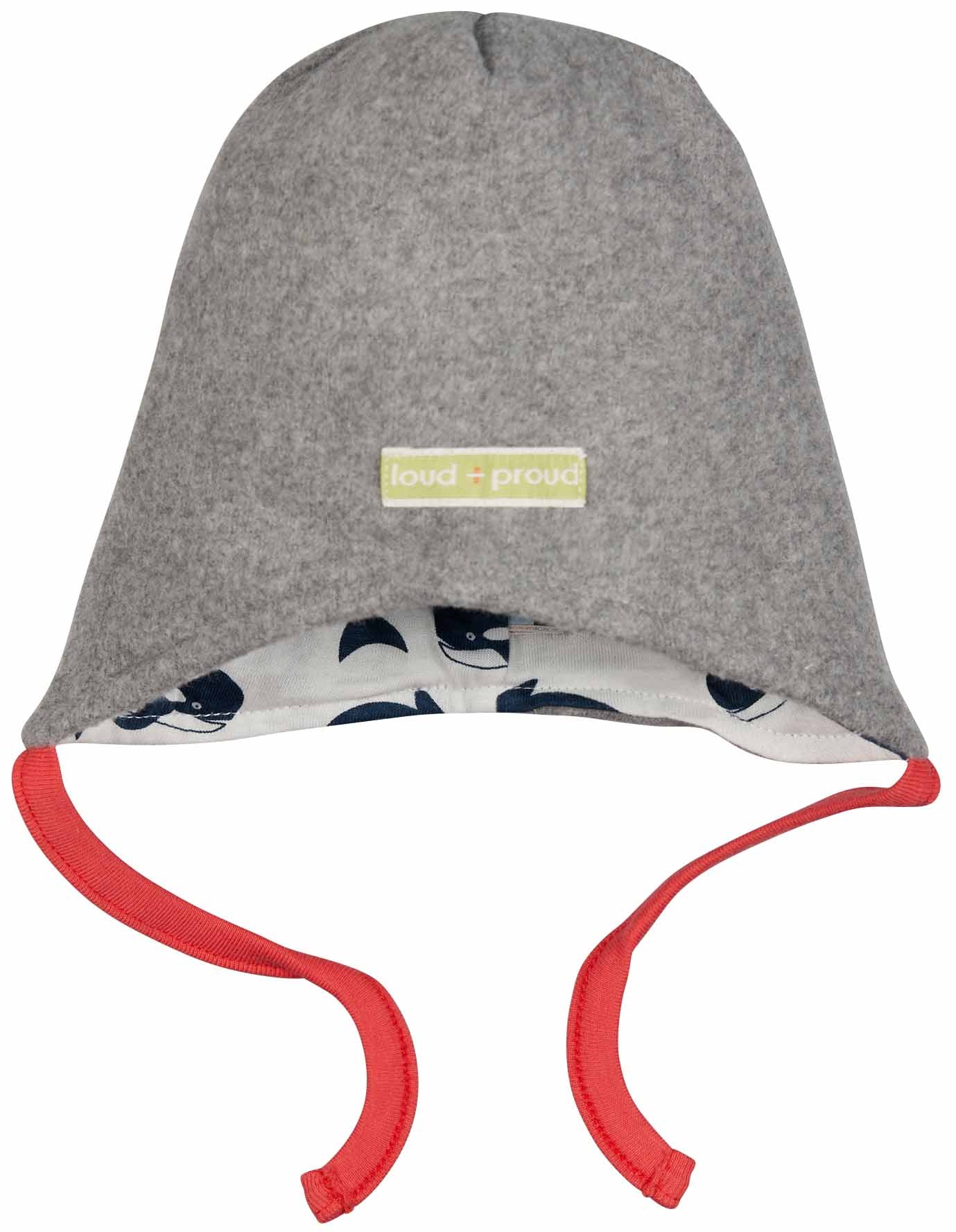 Loud + Proud Baby Fleece Wendemütze grau mit Walen