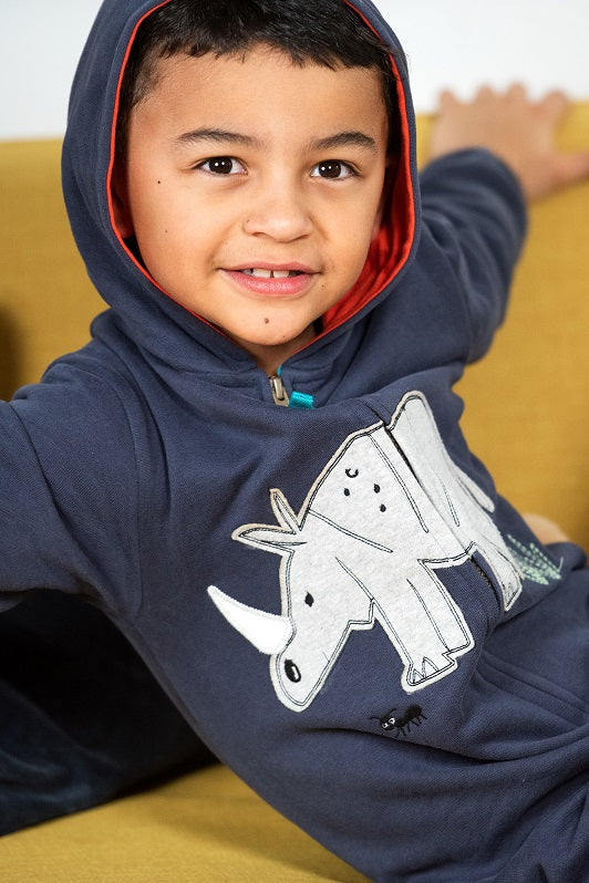 Frugi Big Character Snuggle Suit,Indigo/Rhino