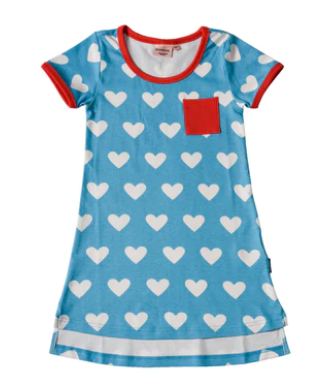 Moromini Kurzarm Kleid Blue Hearts