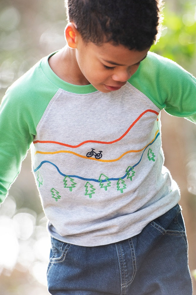 Frugi Jake Applique Top Grey Marl/Mountains