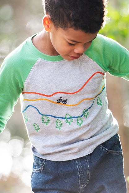 Frugi Jake Applique Top Grey Marl/Mountains