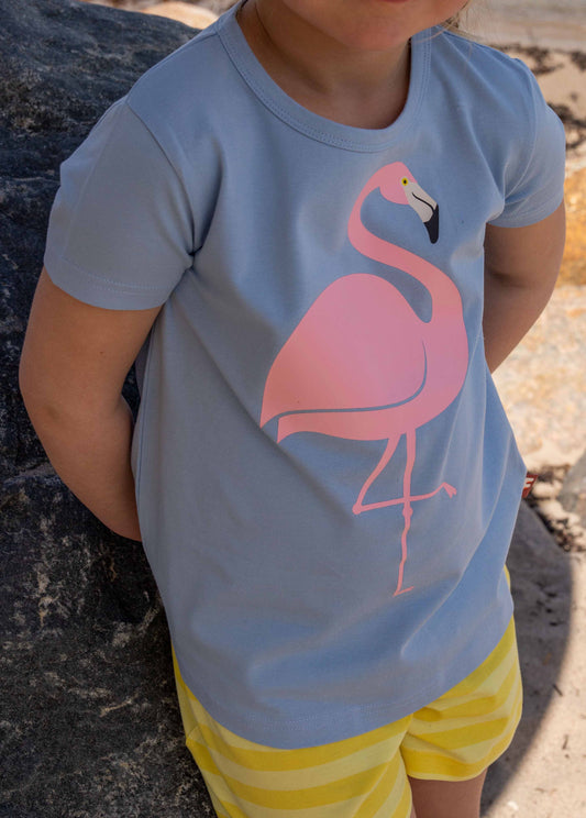 DYR Kurzarm Shirt Wildlife Pastel Blue FLAMINGO