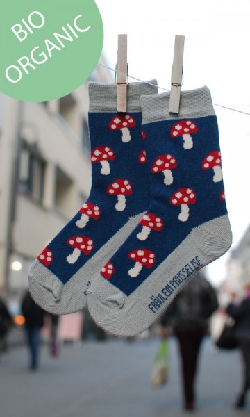 Fräulein Prusselise Socken Pilze blau BIO