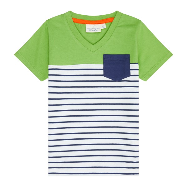 Sense Organics SALVO Kurzarm Shirt blau-weiß gestreift mit grün