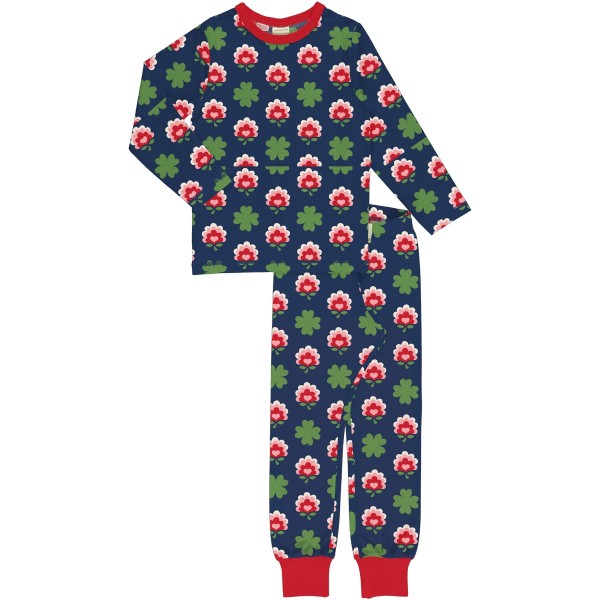 maxomorra Schlafanzug Pyjama Set lang CLOVER blau