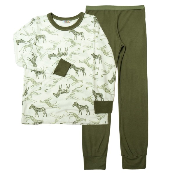 JOHA Bambus Schlafanzug Pyjama lang Tiere grün