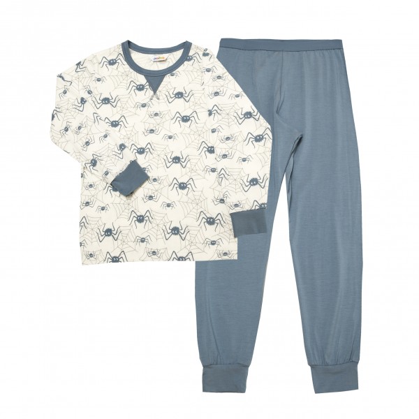JOHA Bambus Schlafanzug Pyjama lang Spinne blau