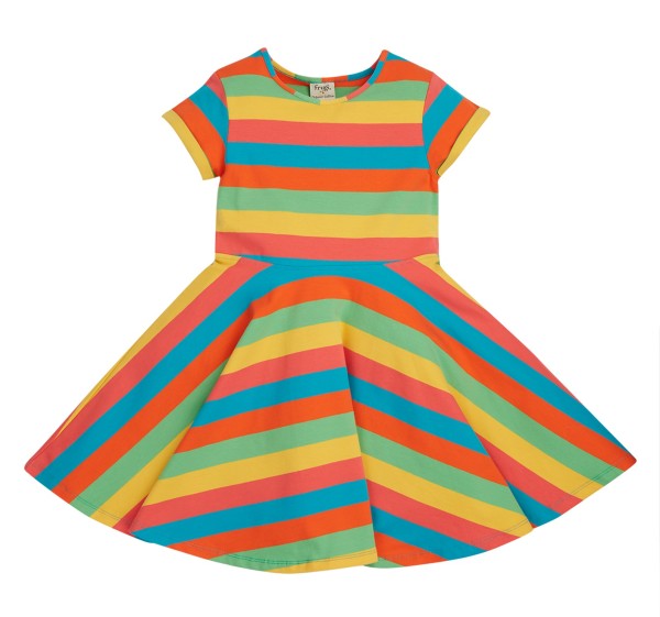 Frugi Skater Dress Camper Blue Rainbow Stripe